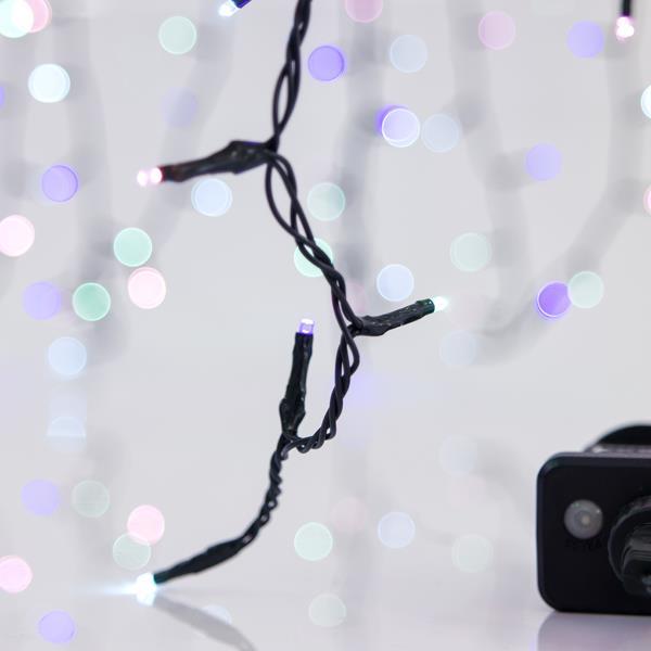 100 Led Σειρά 3mm,31V, 8 Προγράμματα, Μετασχηματιστή με Μνήμη, Προέκταση Παροχής 300cm, Πράσινο PVC Καλώδιο, Opal Χρωματιστό Led ανα 5εκ., IP44