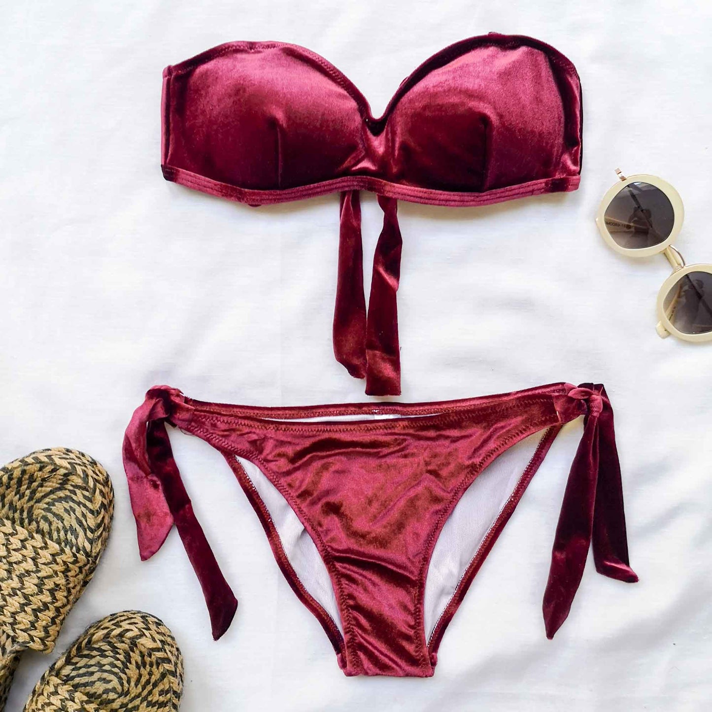 SWI-074 Μαγιό μπικίνι bandeau βελουτέ μπορντό