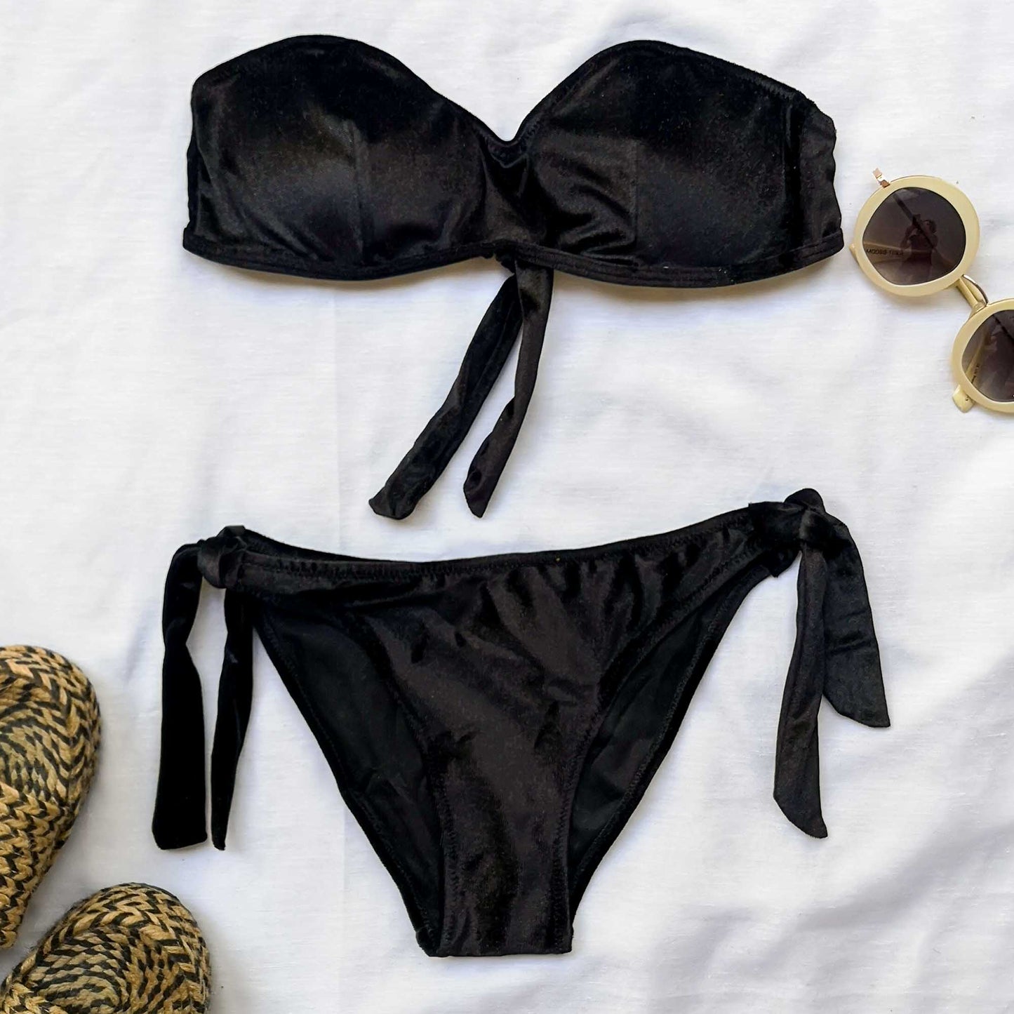 SWI-076 Μαγιό μπικίνι bandeau βελουτέ μαύρο