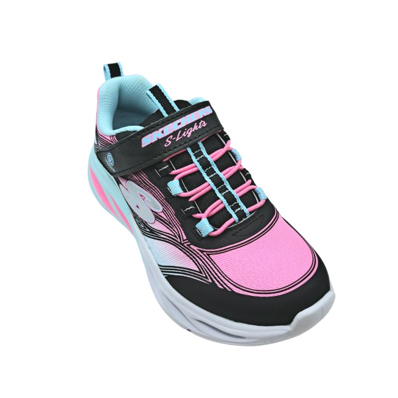 Skechers 303712L-BKMT Αθλητικό με φωτάκια για κορίτσι σε συνθετικό δέρμα και ύφασμα Μαύρο-Ροζ-Πολύχρωμο