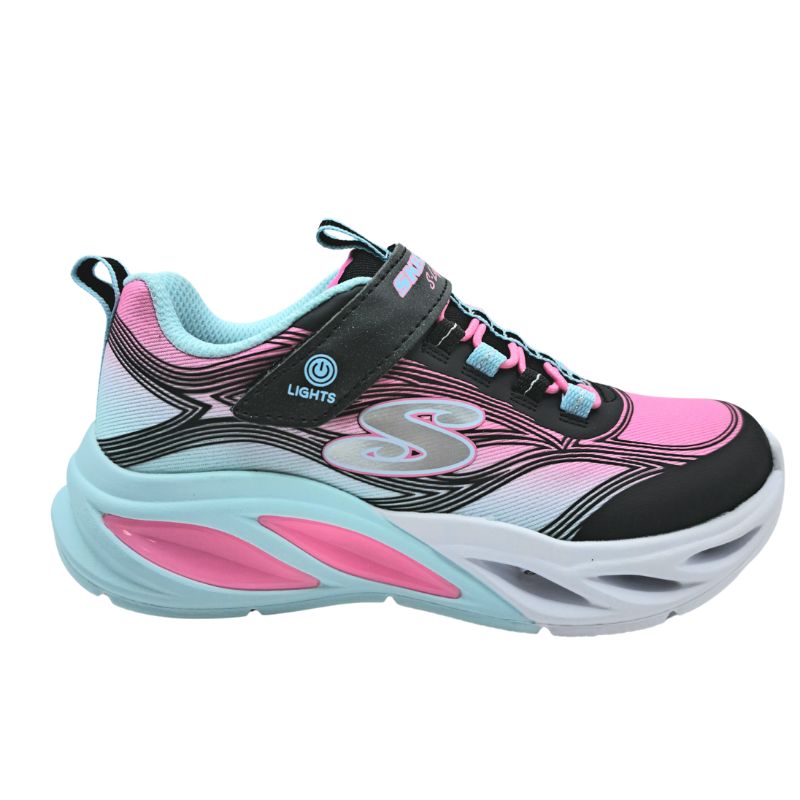 Skechers 303712L-BKMT Αθλητικό με φωτάκια για κορίτσι σε συνθετικό δέρμα και ύφασμα Μαύρο-Ροζ-Πολύχρωμο