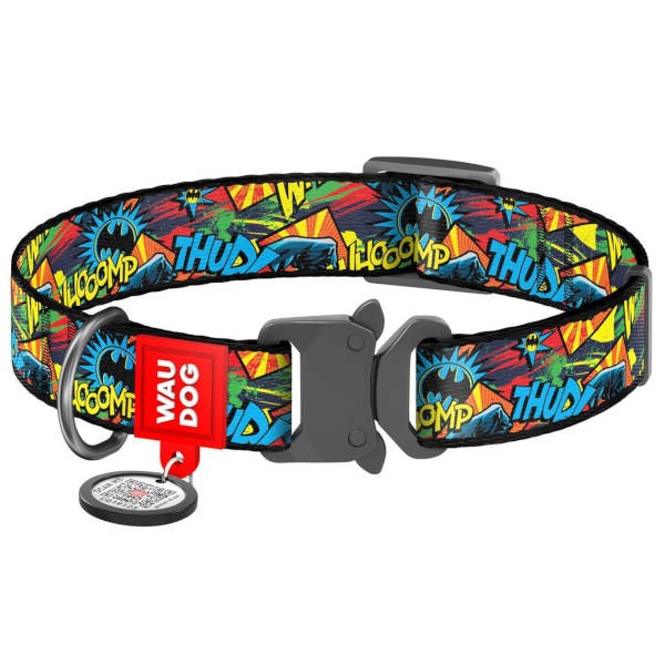 Wau Dog Περιλαίμιο Σκύλου "Batman Bright" Με Smart ID & Μεταλλικό Κούμπωμα - 2,5x31-49cm