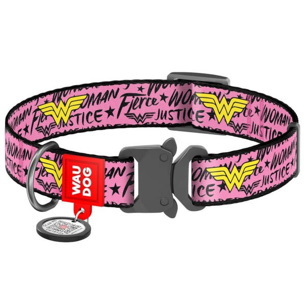 Wau Dog Περιλαίμιο Σκύλου "Wonder Woman" Με Smart ID & Μεταλλικό Κούμπωμα - 2x24-40cm