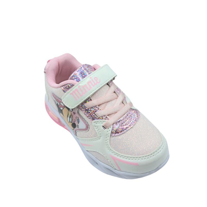 DISNEY D3010675T Minnie Mouse Sneaker για κορίτσι με φωτάκια σε συνθετικό δέρμα και ύφασμα Λευκό-Ροζ