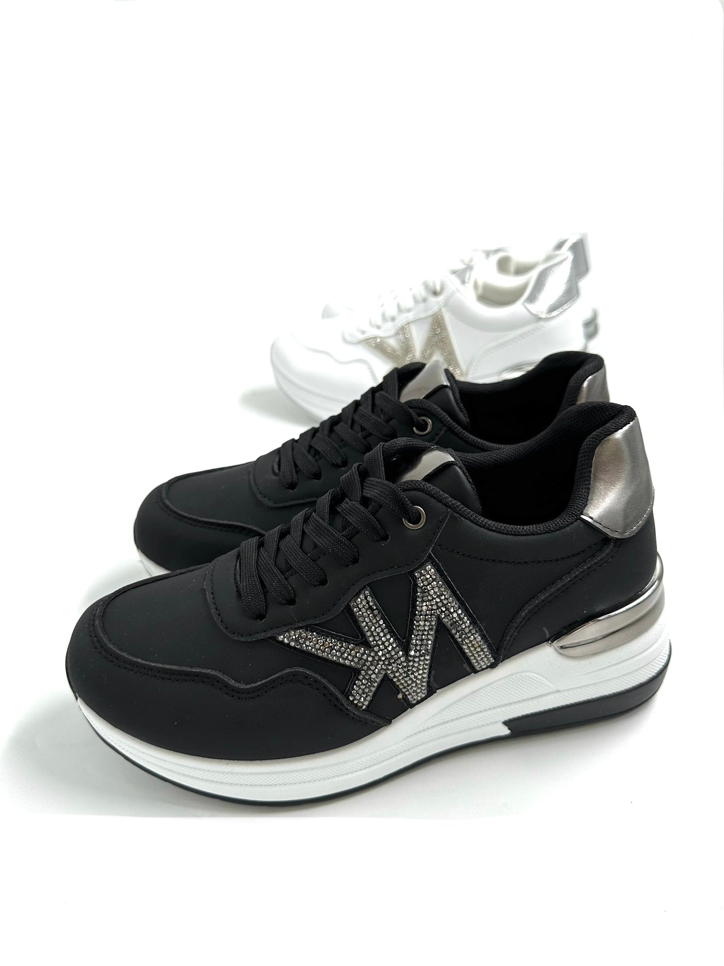 Sneaker Πλατφόρμα με Ασημένιες Strass Λεπτομέρειες White