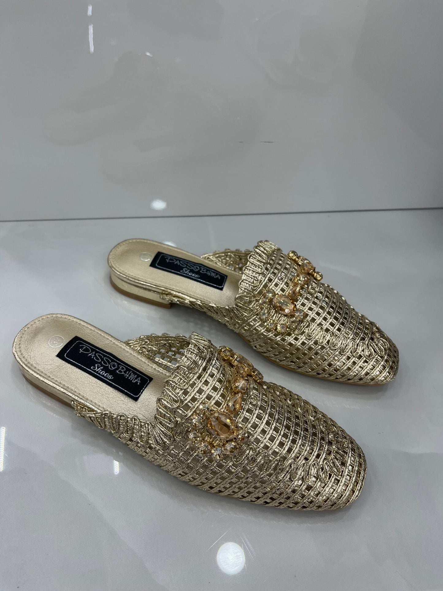 Παντοφλάκι Μοκασίνι με Πλέξη και Χρυσή Τόκα Gold