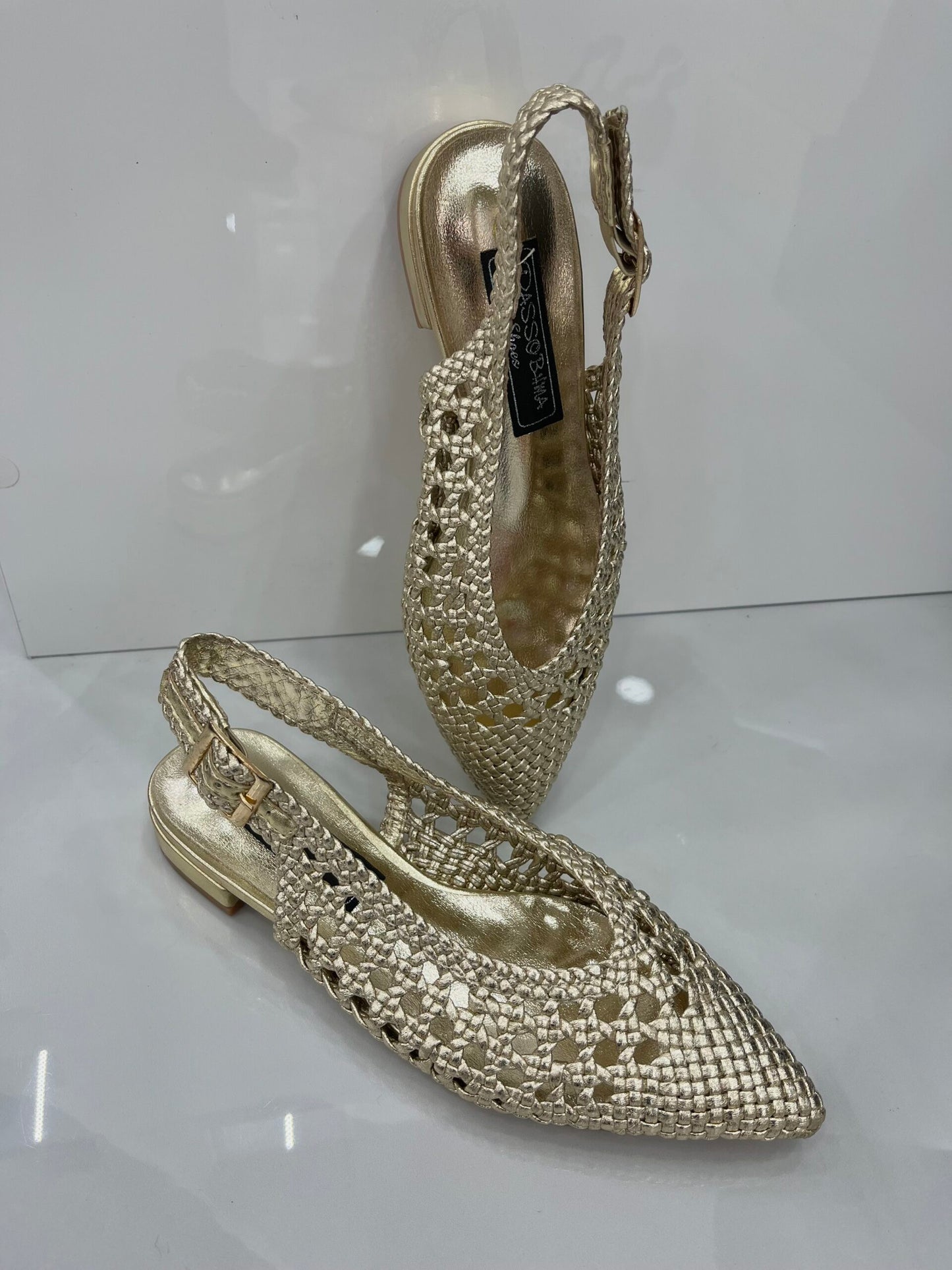 Slingback Φλατ με Σχέδιο Κέντημα Gold