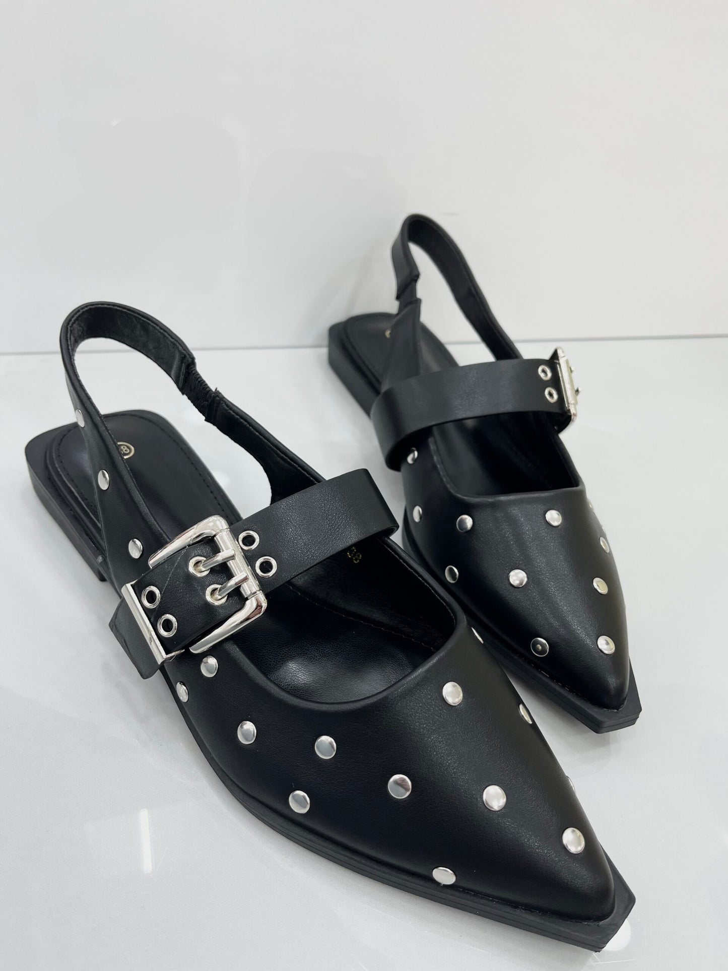 Slingback Φλατ με Ασημένια Τρουκς Black