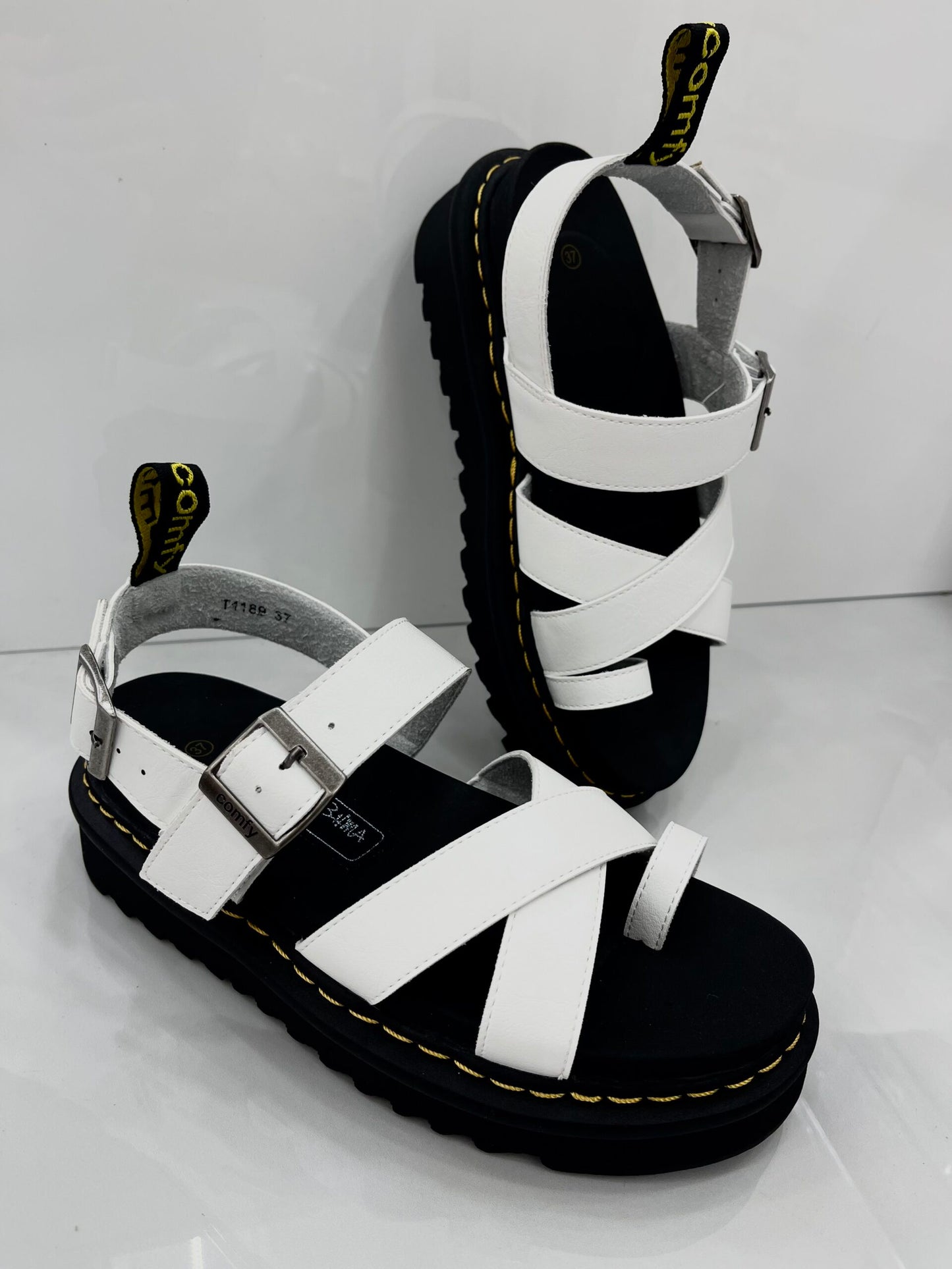Τρακτερωτά Leather Flatform Sandals White