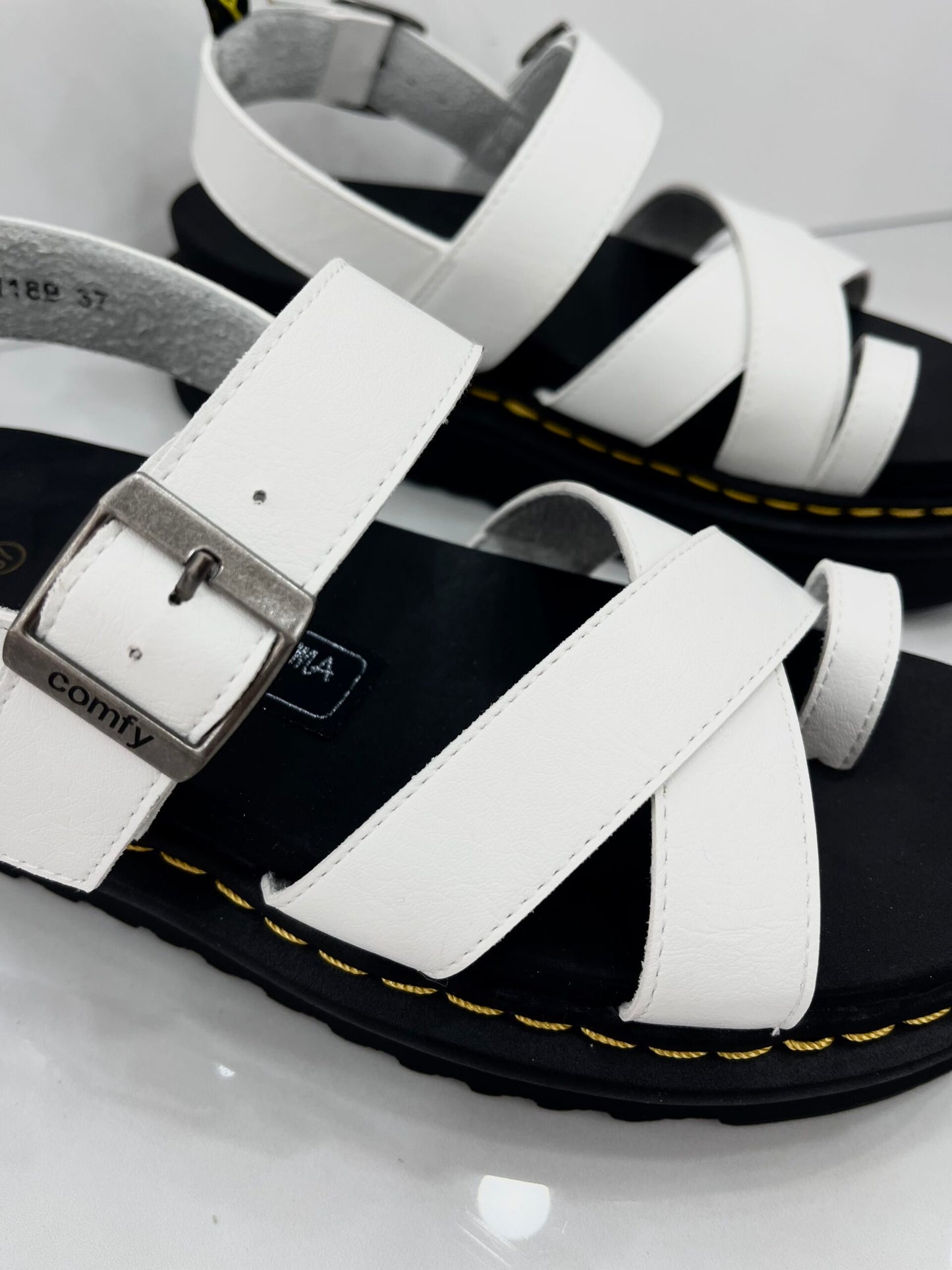 Τρακτερωτά Leather Flatform Sandals White