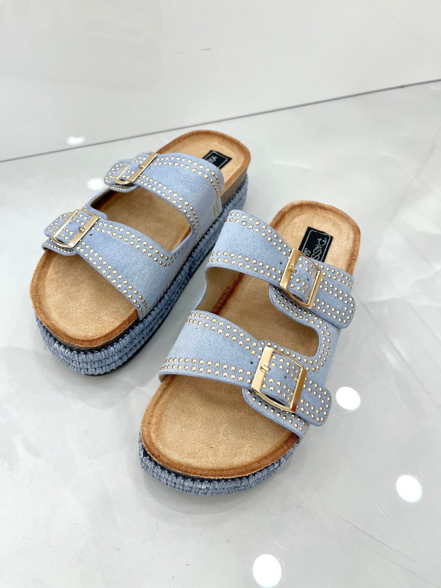 Flatform Παντόφλα με Ψάθα και Ζωνάκια Vol.2 Blue