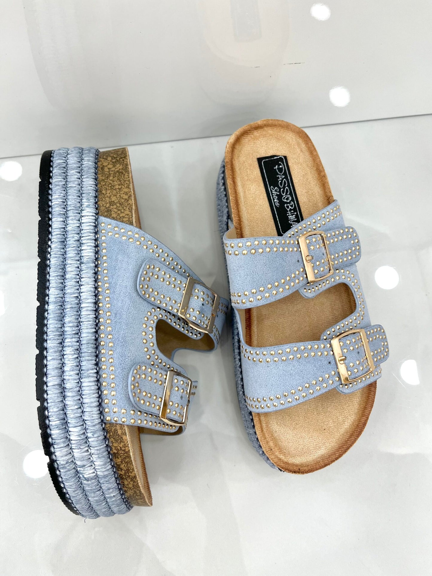 Flatform Παντόφλα με Ψάθα και Ζωνάκια Vol.2 Blue
