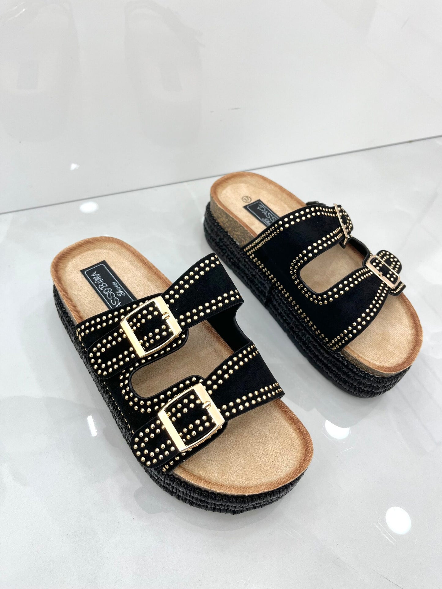 Flatform Παντόφλα με Ψάθα και Ζωνάκια Vol.2 Black