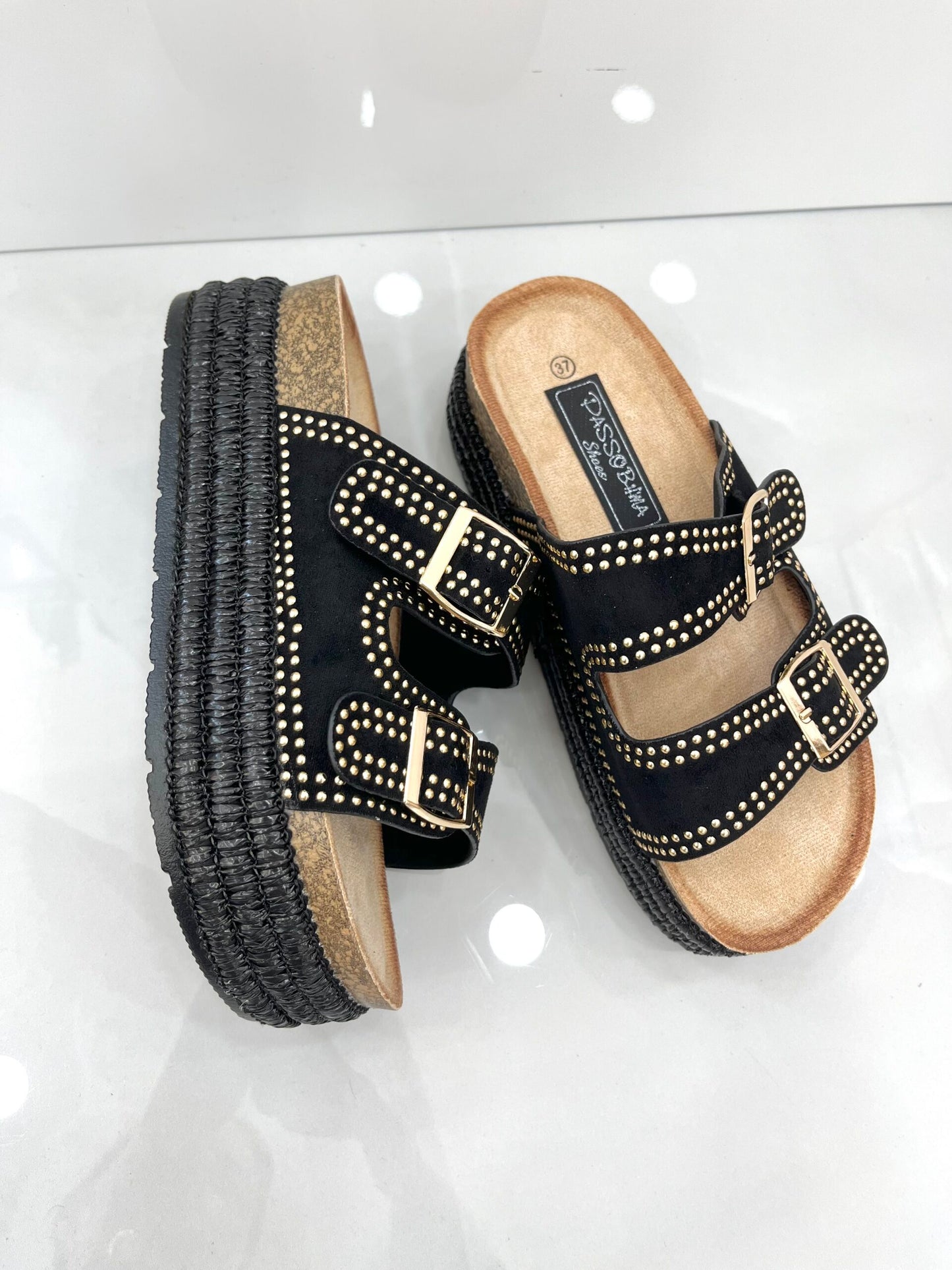 Flatform Παντόφλα με Ψάθα και Ζωνάκια Vol.2 Black