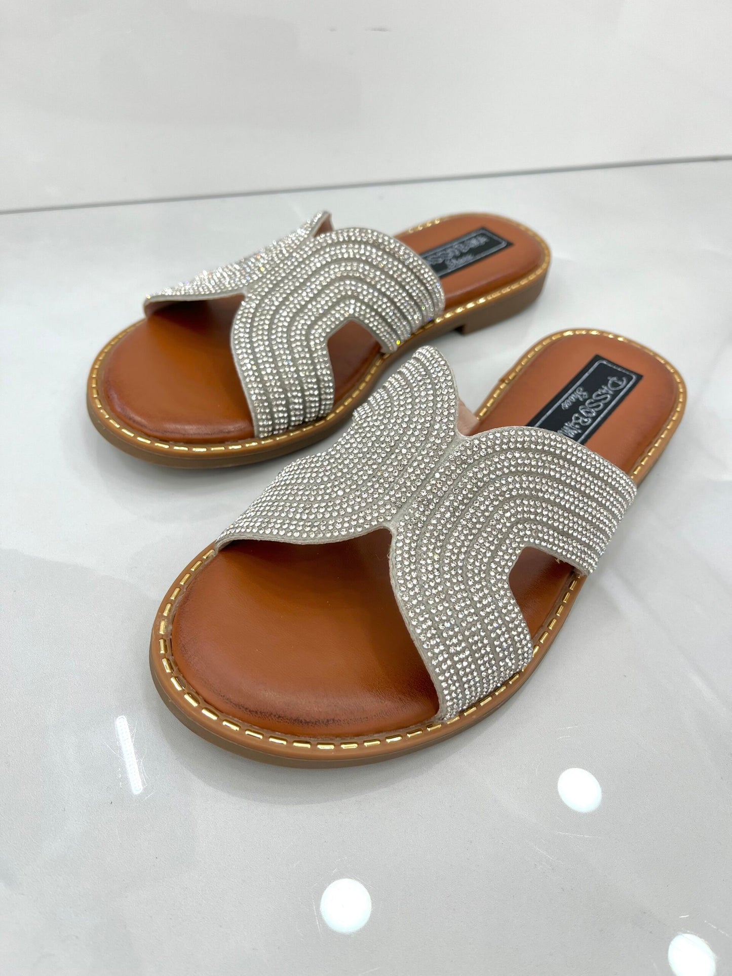 Flat Παντοφλάκια με Strass Silver