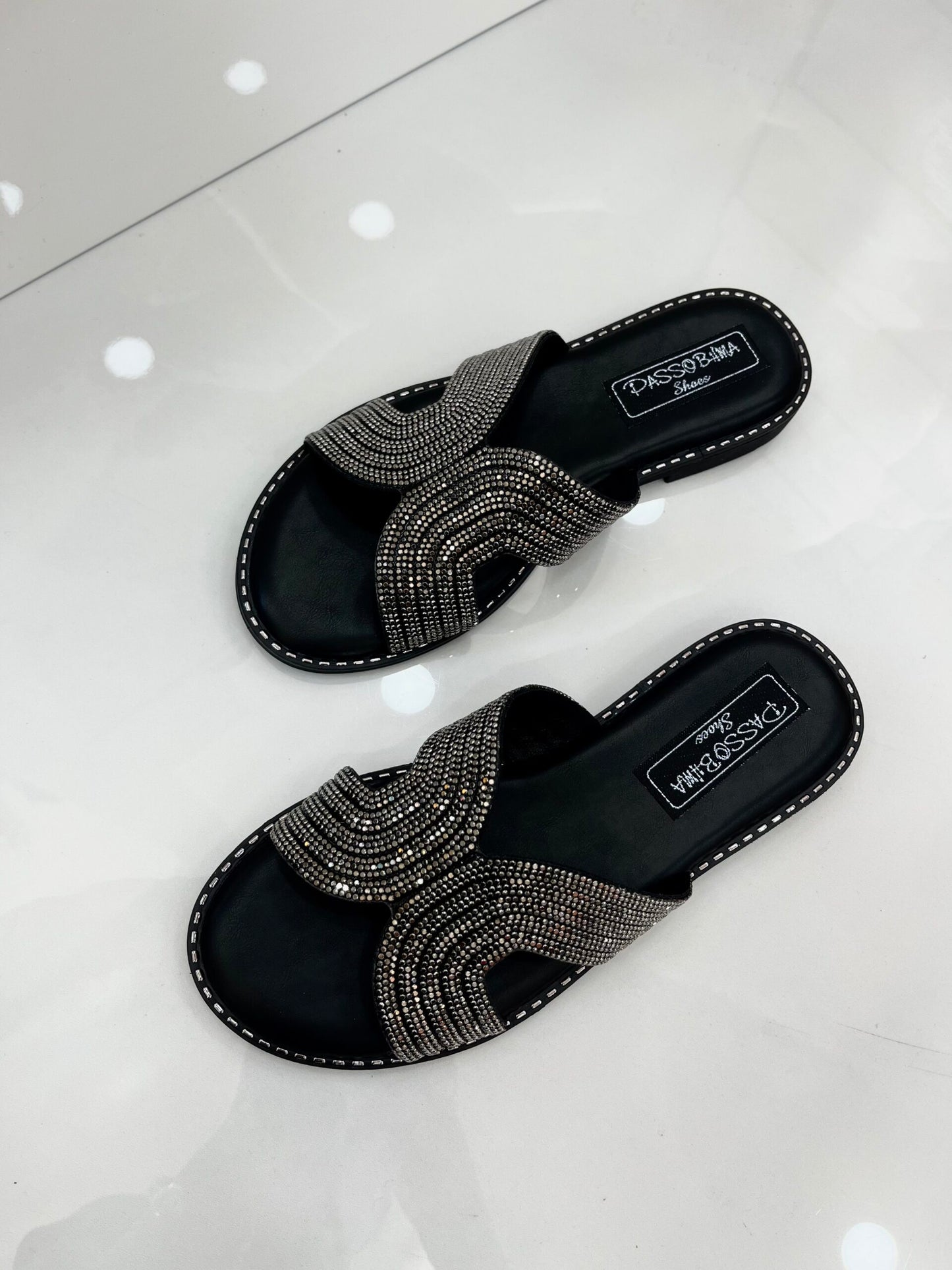 Flat Παντοφλάκια με Strass Black