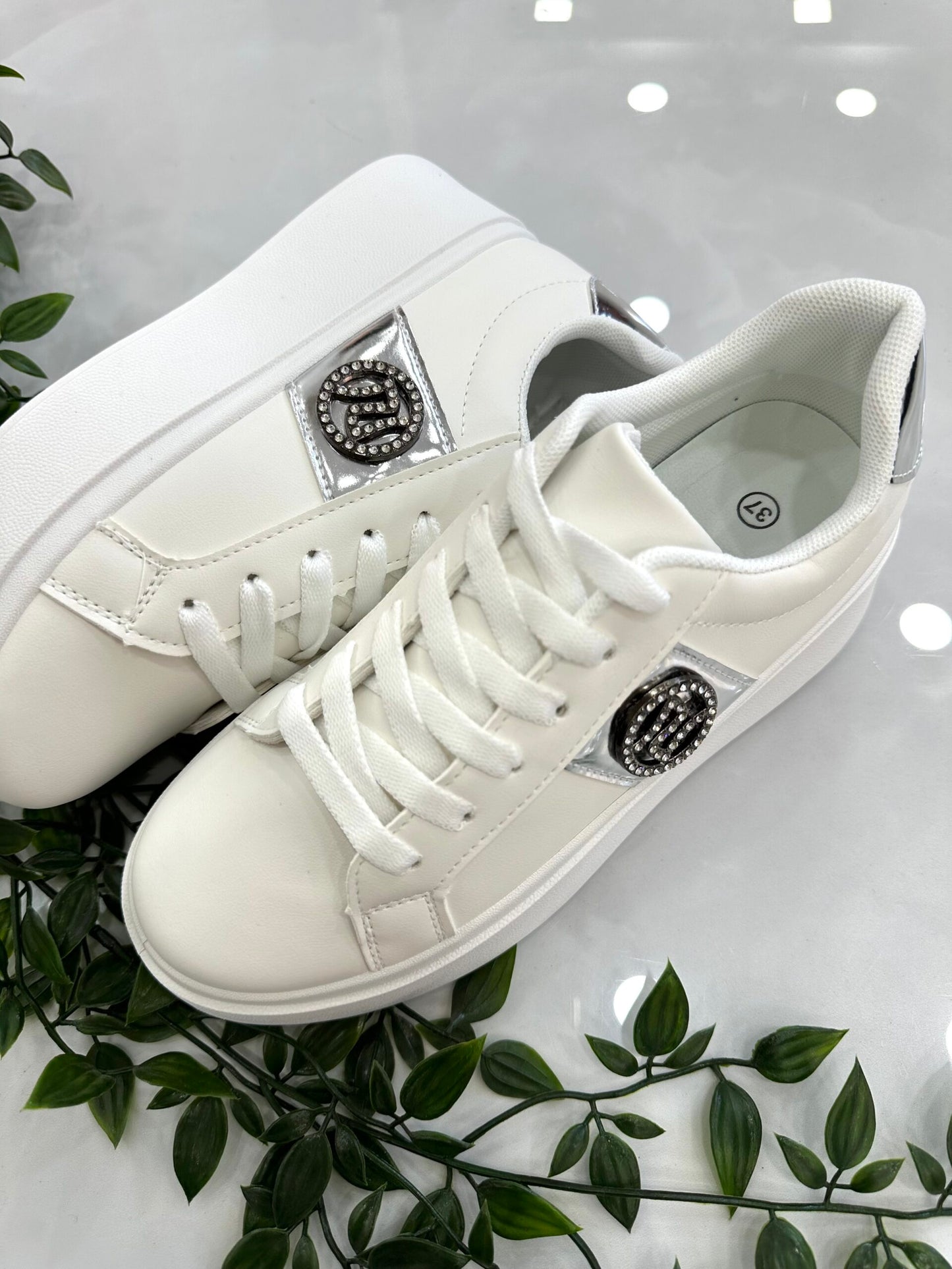 Sneaker Δίσολο με Ασημί Λεπτομέρειες White