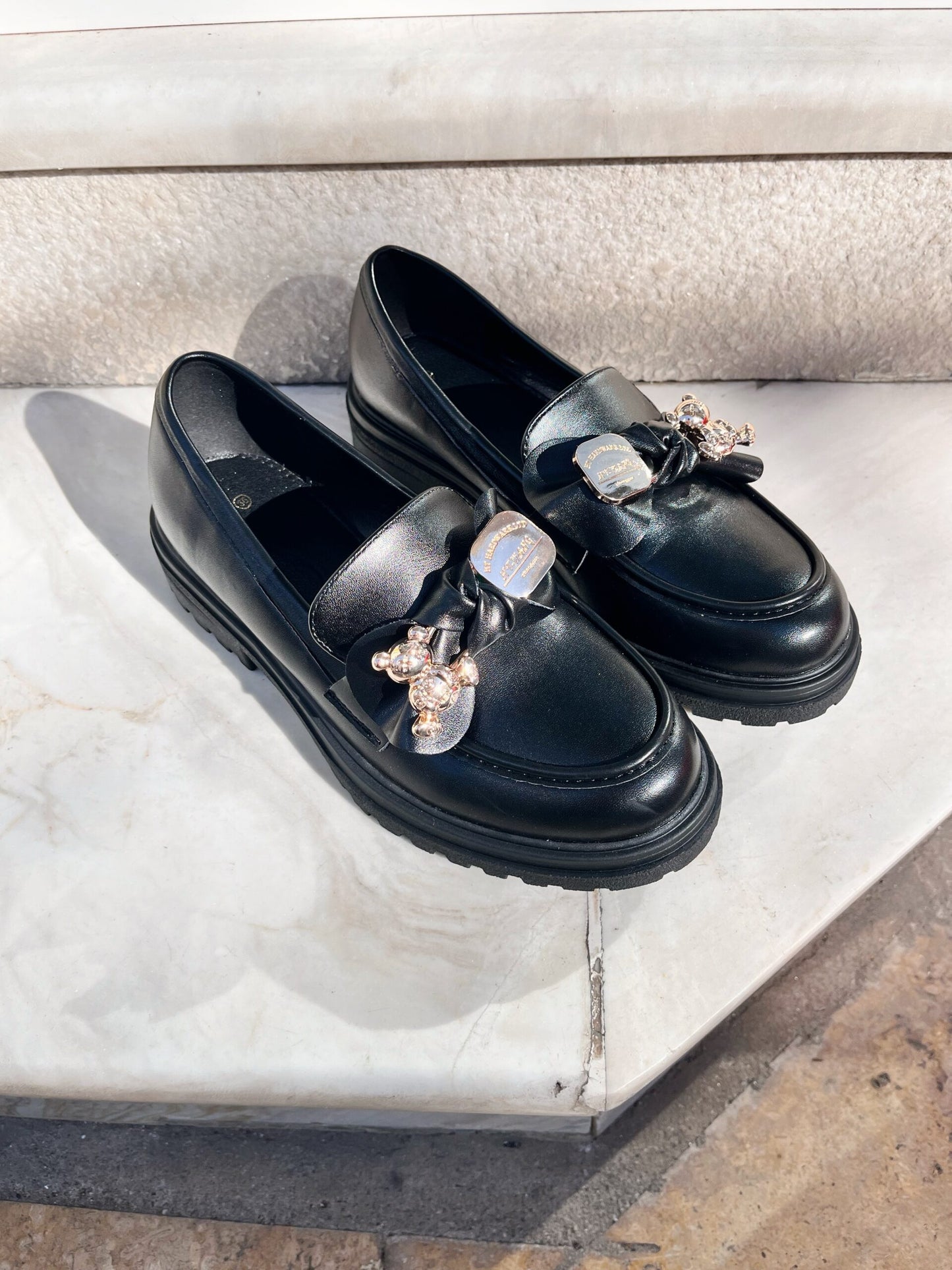 Loafers με Διακοσμητικό Αρκουδάκι Δερματίνη BLACK