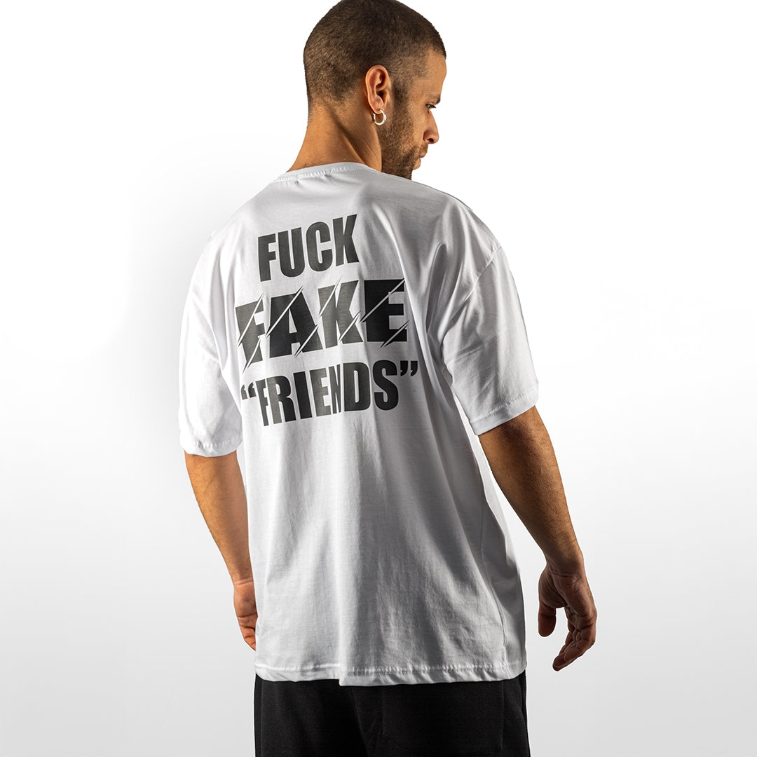 Oversize Λευκό T-Shirt NEW MIND – Fuck Fake Friends Print
