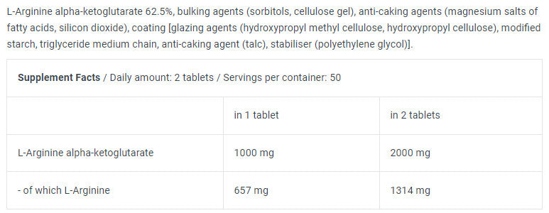BioTech USA AAKG 1000mg 100 Tabs