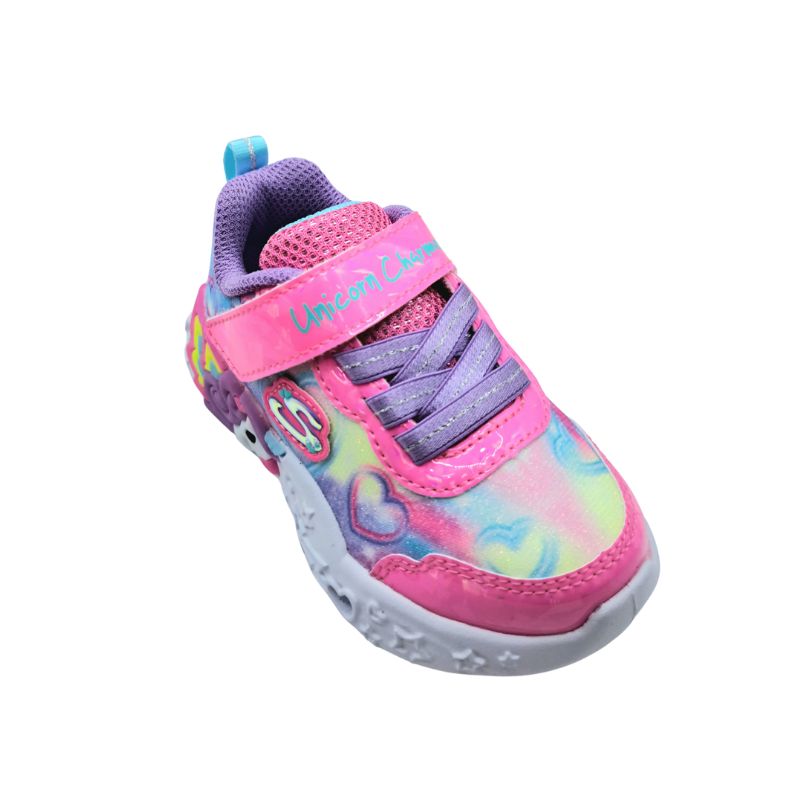 Skechers 303064N/PKMT Αθλητικό με φωτάκια για κορίτσι μονόκερος σε αδιαβροχοποιημένο ύφασμα Ροζ-Πολύχρωμο