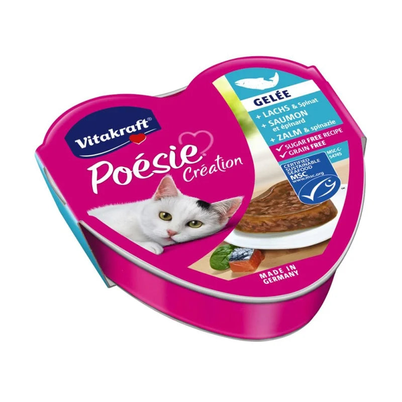 VITAKRAFT ΚΕΣΕΔΑΚΙ POESIE ΣΟΛΟΜΟ ΣΕ ΖΕΛΕ & ΣΠΑΝΑΚΙ 85GR