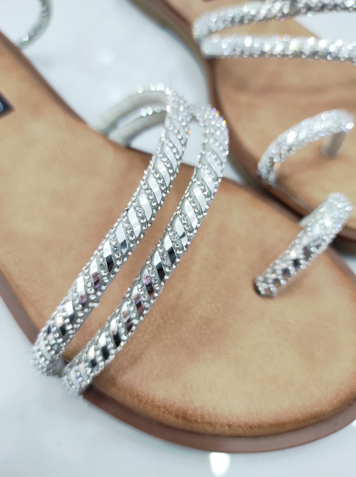 Flat Sandal με Strass Silver