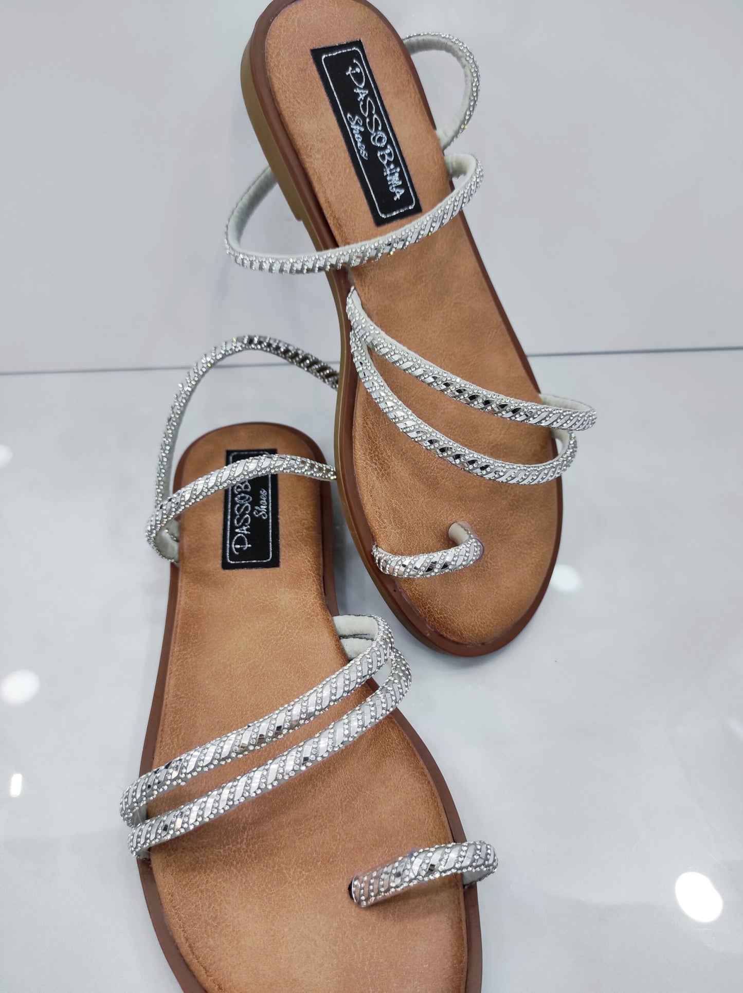 Flat Sandal με Strass Silver