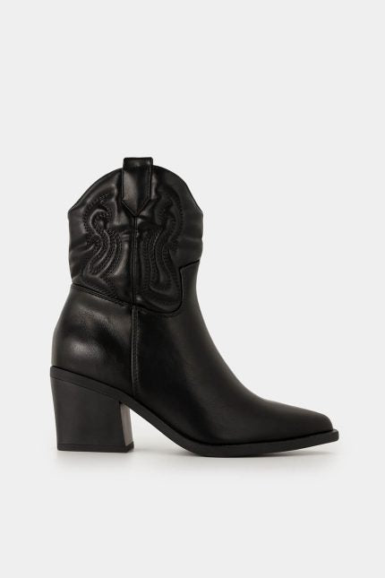 Μποτάκια Cowboy Alina μαύρα με κέντημα