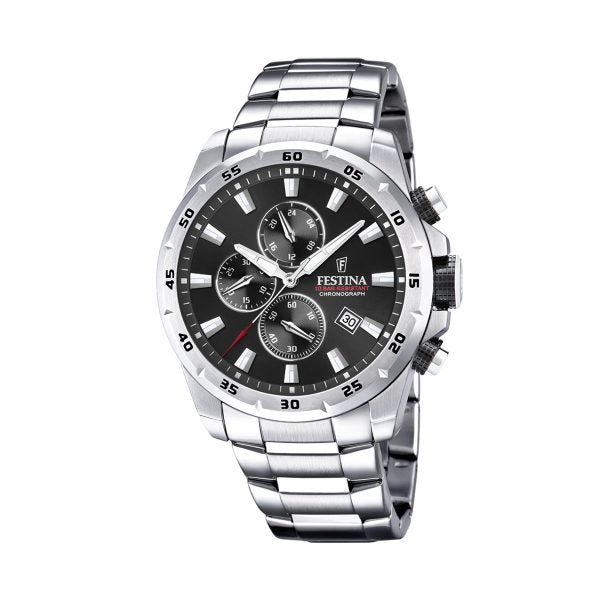 Ανδρικό ρολόι Festina F20463/4 με χρονογράφο από ανοξείδωτο ατάλι και μαύρο καντράν