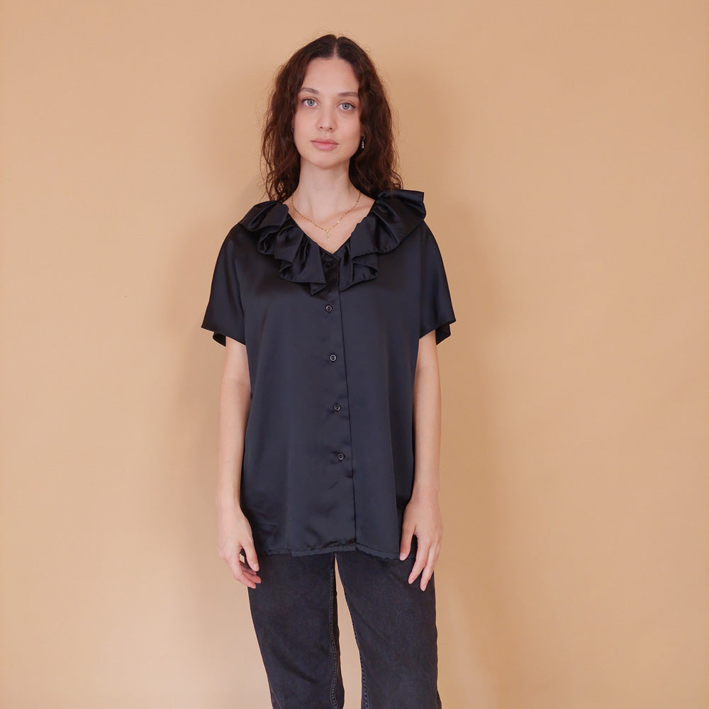 VIN-BLO-32154 Vintage πουκάμισο μαύρο L-XL