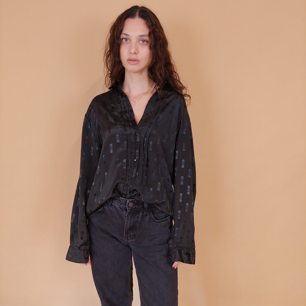 VIN-BLO-32157 Vintage πουκάμισο μαύρο σατινέ L