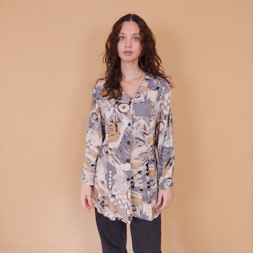 VIN-BLO-32160 Vintage πουκάμισο εμπριμέ L