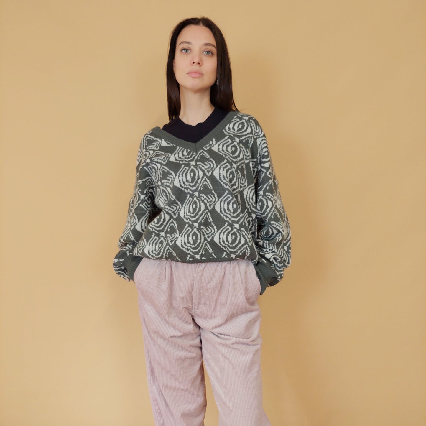 VIN-KNIT-28065 Vintage μπλούζα πλεκτή γκρι M
