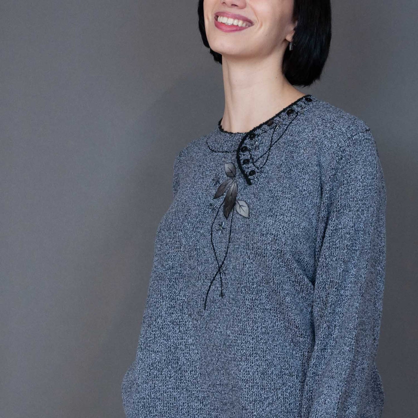 VIN-KNIT-20732 Vintage πλεκτή μπλούζα γκρι L-XL