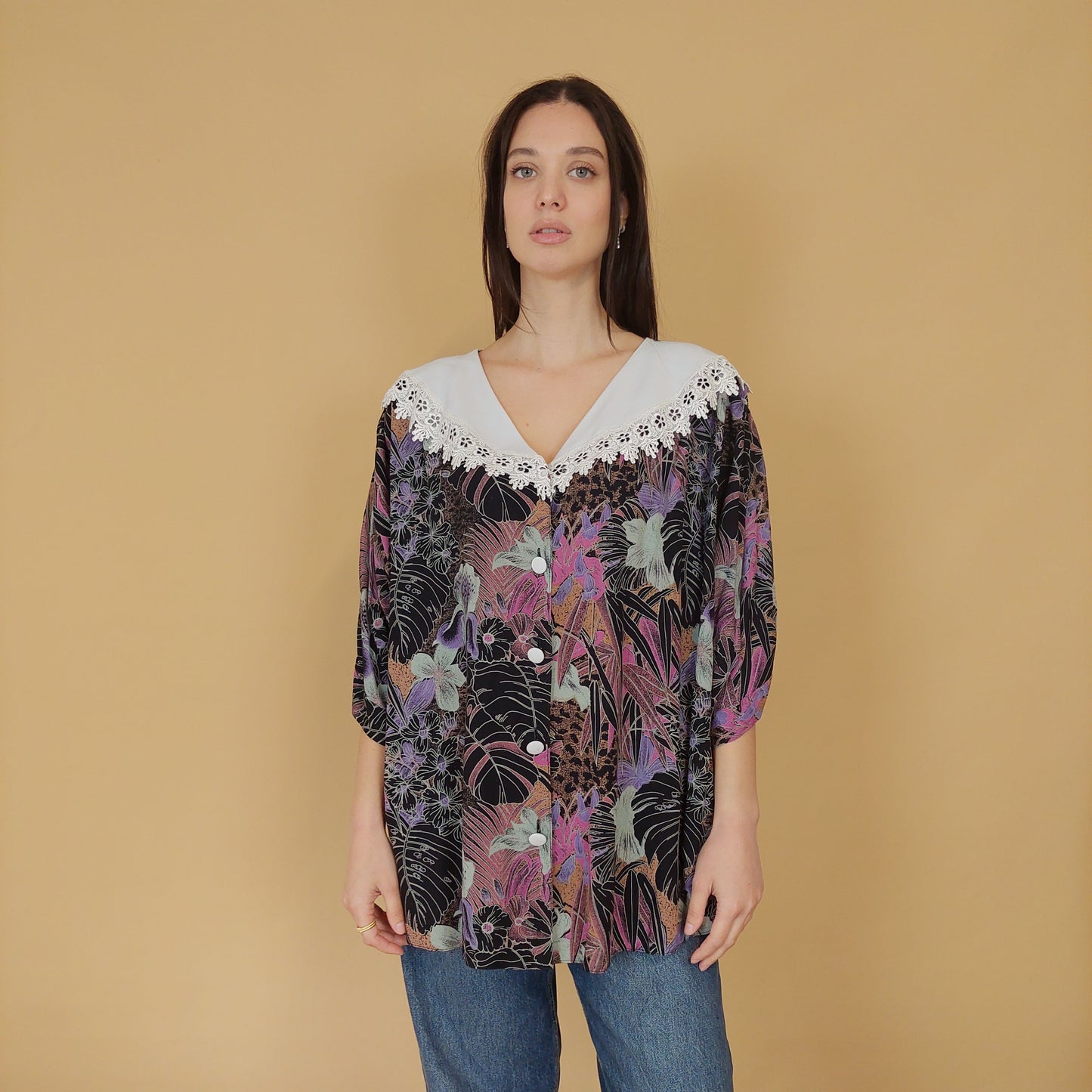 VIN-BLO-29044 Vintage floral πουκάμισο XL-2XL