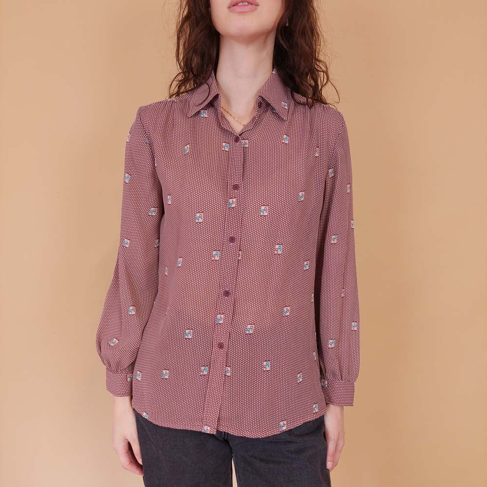 VIN-BLO-32151 Vintage πουκάμισο πουά S-M