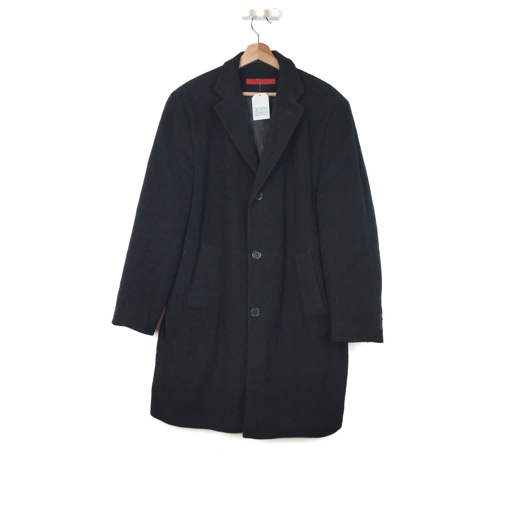 VIN-OUTW-33424 Vintage παλτό μάλλινο μαύρο με κασμίρ L
