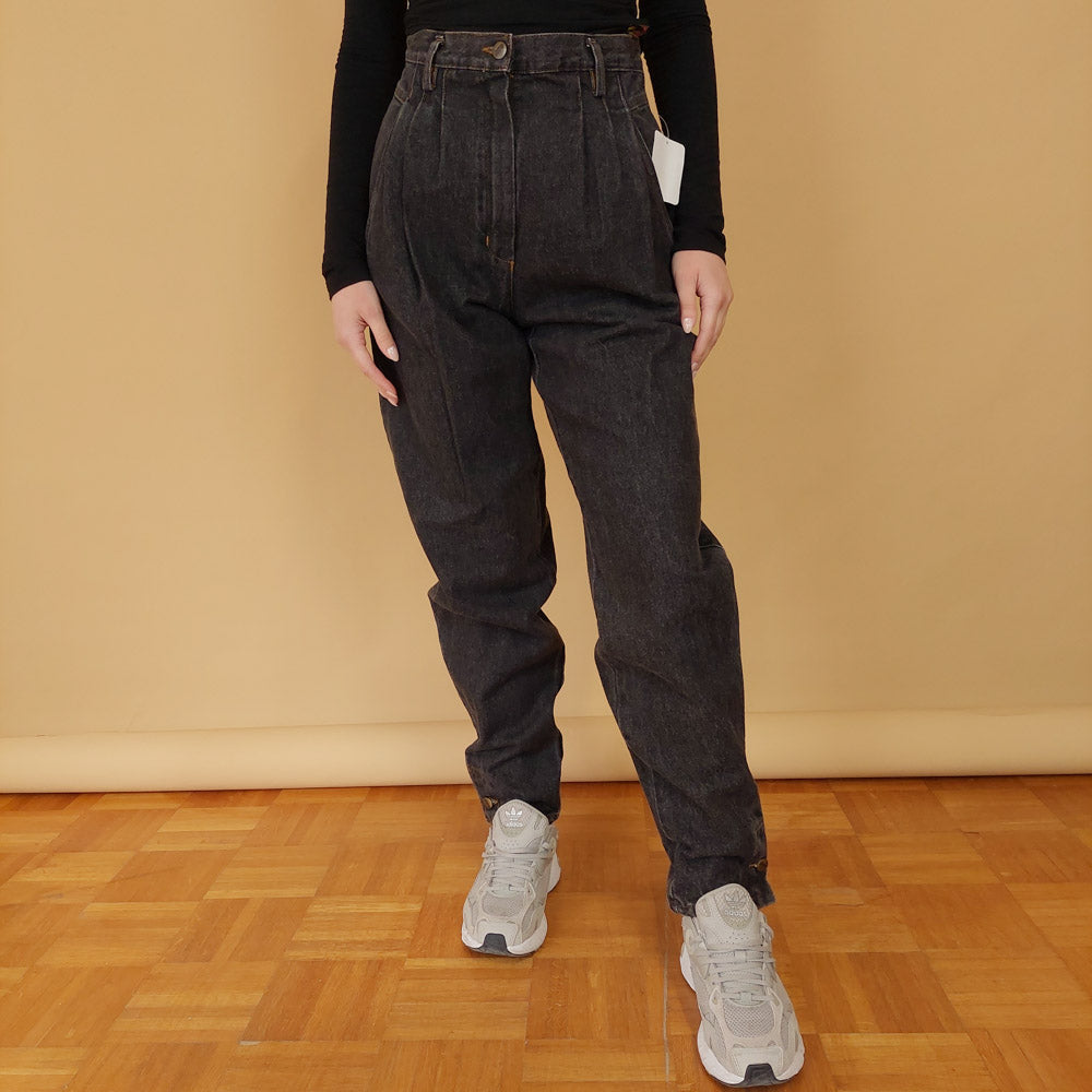 VIN-TR-30556 Vintage παντελόνι denim γκρι ψηλόμεσο S