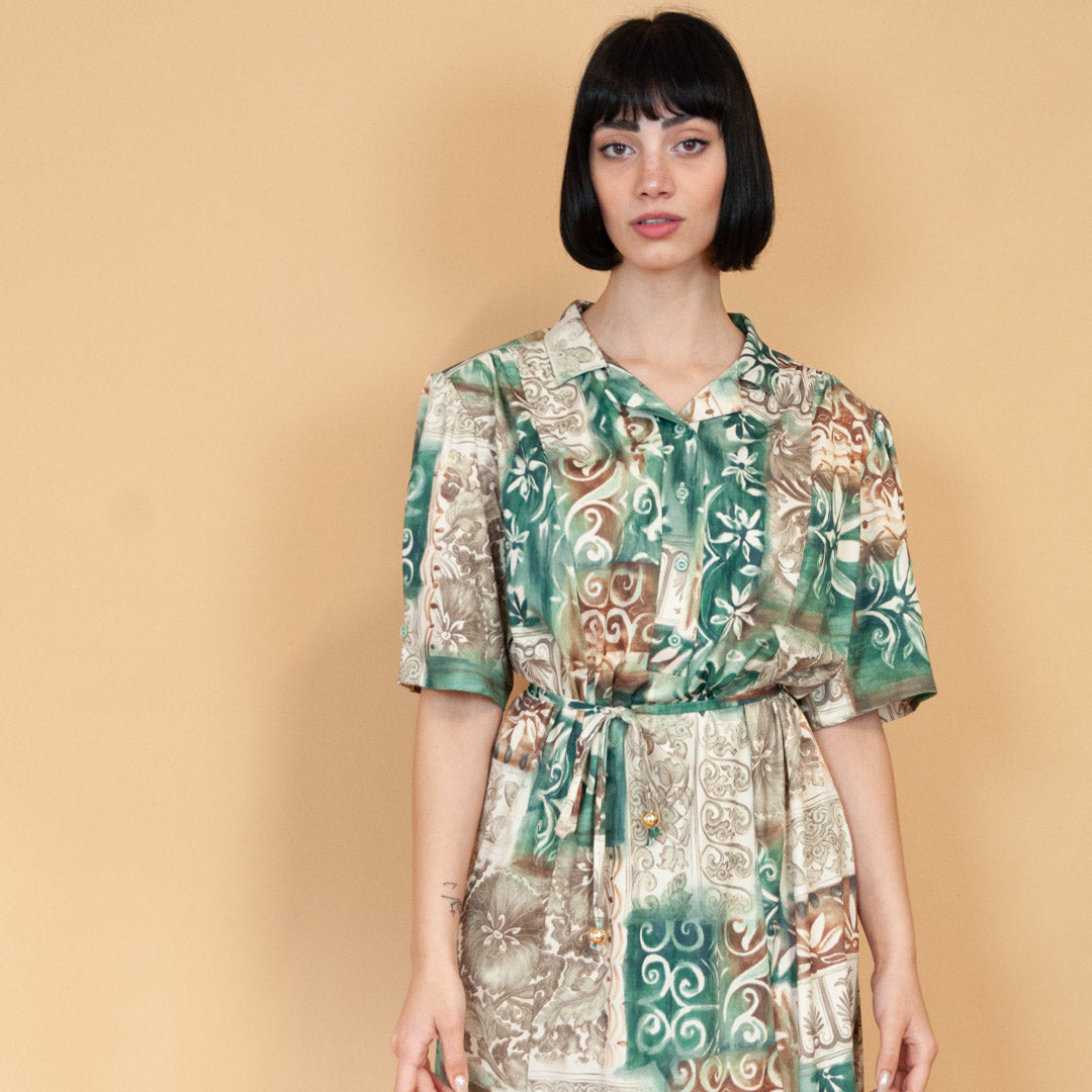 VIN-DR-23037 Vintage φόρεμα εμπριμέ L