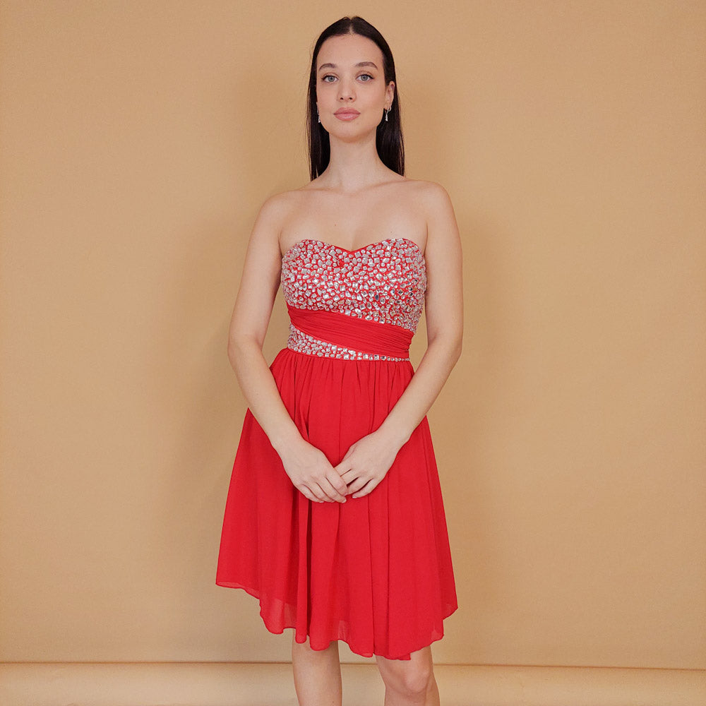 VIN-DR-29473 Vintage party φόρεμα κόκκινο S-M