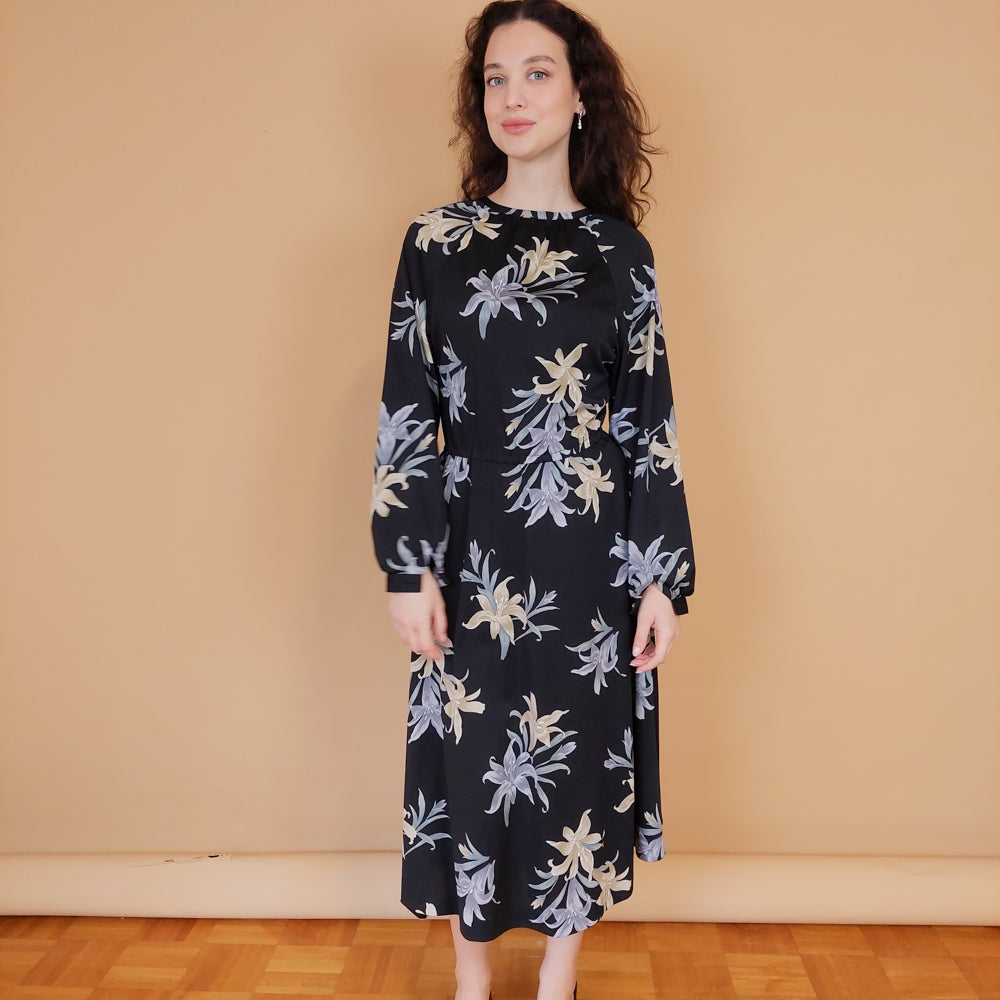 VIN-DR-30889 Vintage εμπριμέ φόρεμα M