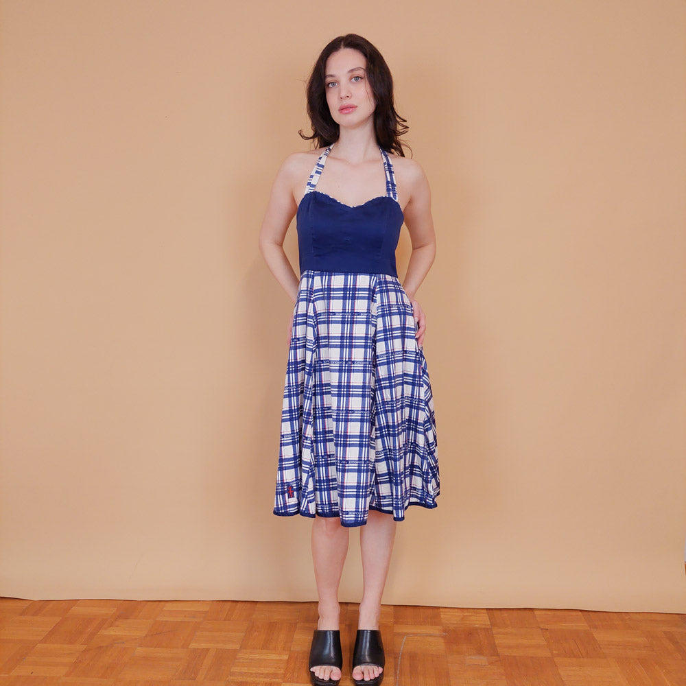 VIN-DR-31407 Vintage φόρεμα μπλε καρό S