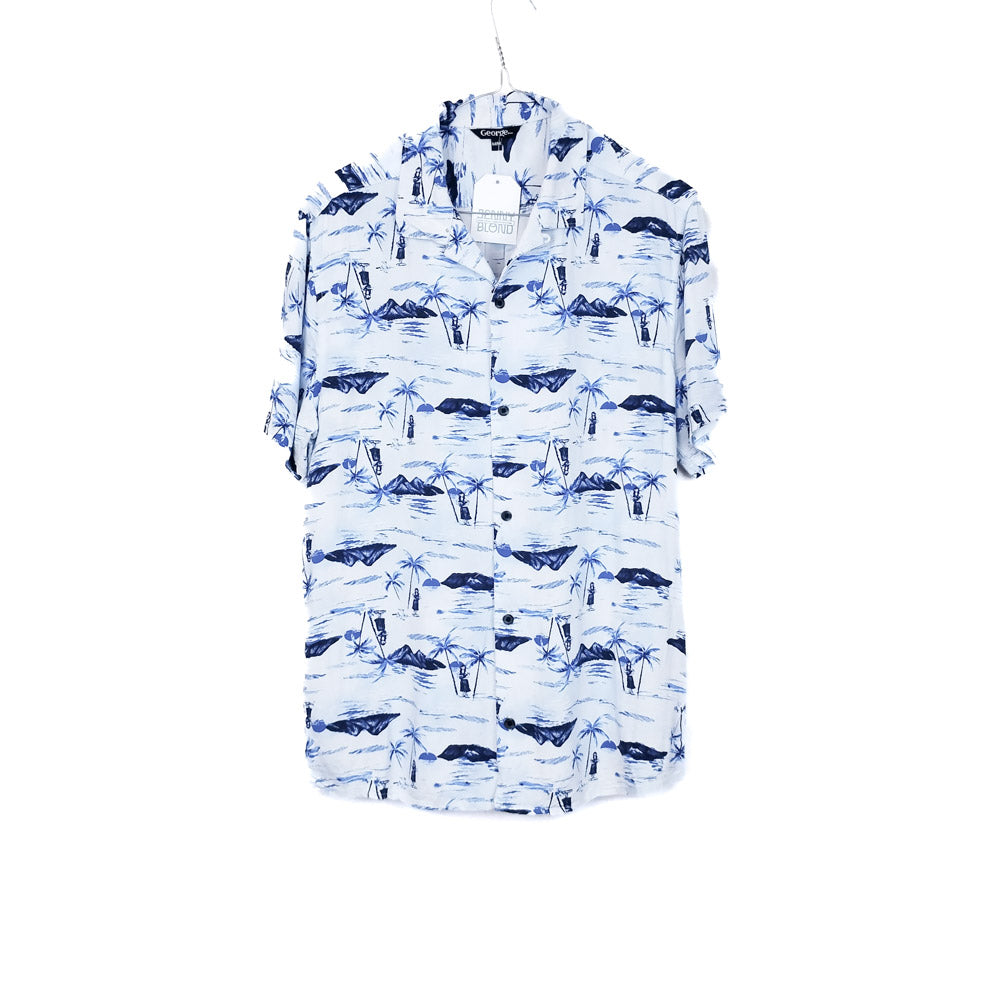 VIN-SHI-31845 Vintage πουκάμισο rayon hawaiian print Μ