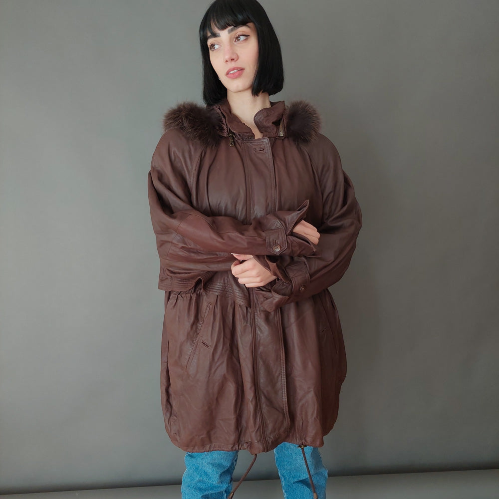 VIN-OUTW-26445 Vintage δερμάτινο τζάκετ parka L-XL