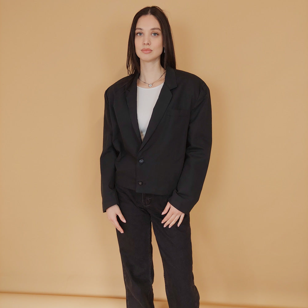 VIN-OUTW-30126 Vintage σακάκι μαύρο crop M-L