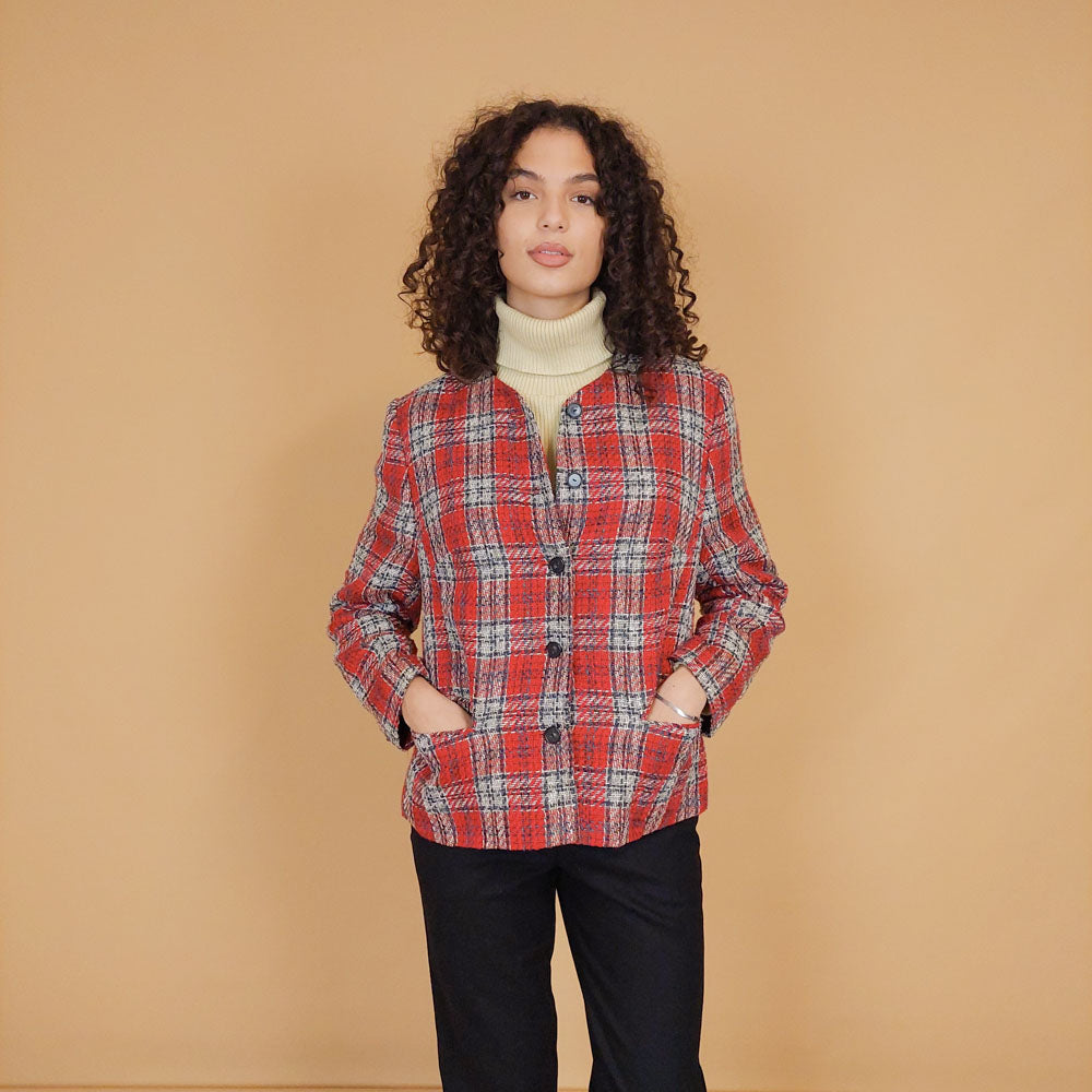 VIN-OUTW-29189 Vintage σακάκι καρό Μ