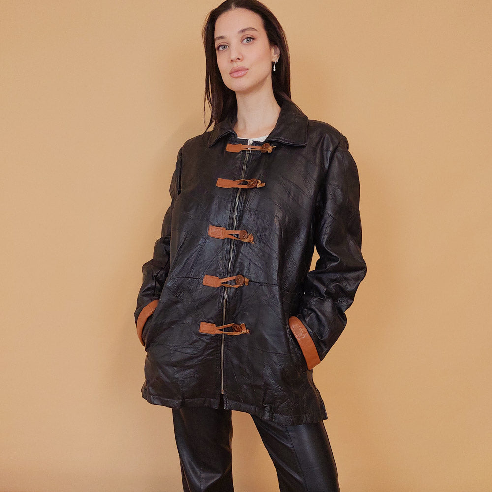 VIN-OUTW-29756 Vintage δερμάτινο τζάκετ patches L