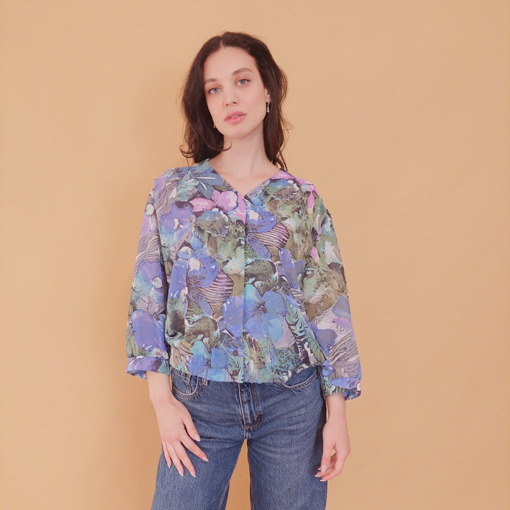 VIN-BLO-31359 Vintage εμπριμέ τοπ βισκόζη M-L