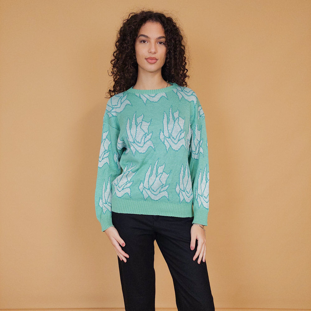 VIN-KNIT-29198 Vintage μπλούζα πλεκτή βεραμάν S-M